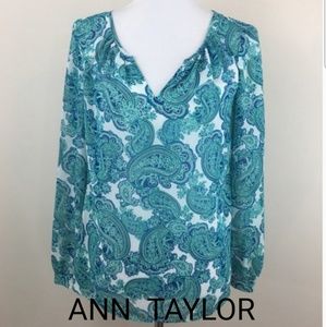 Ann Taylor Sheer Blue Green Paisley Tunic, S